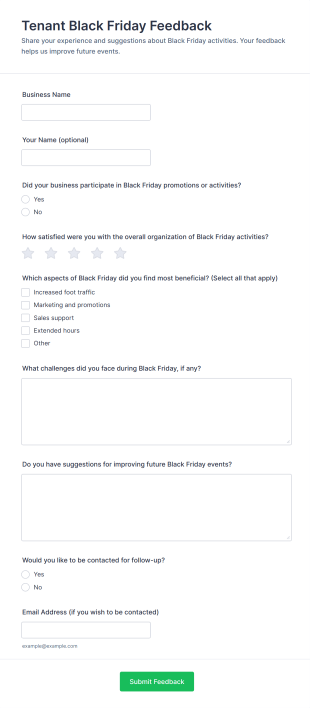 Tenant Black Friday Feedback Form Template