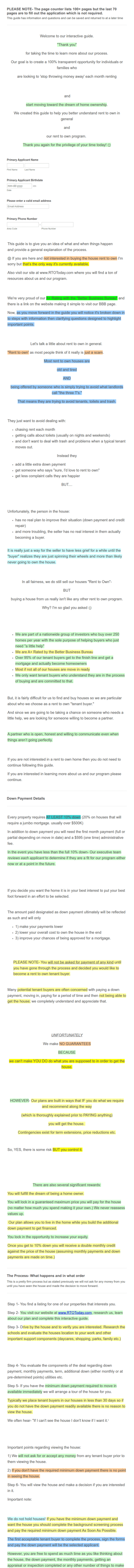Tenant Buyer Road Map Form Template