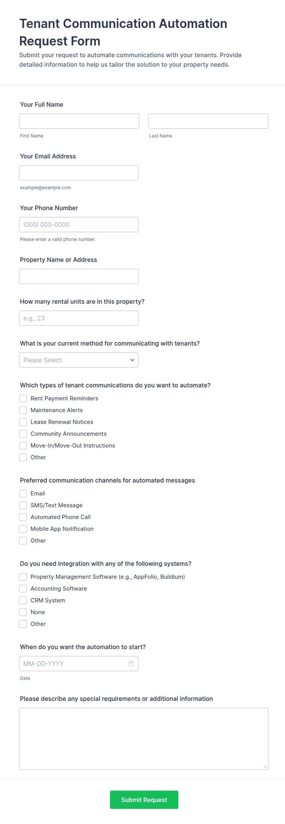 Tenant Communication Automation Request Form Template | Jotform