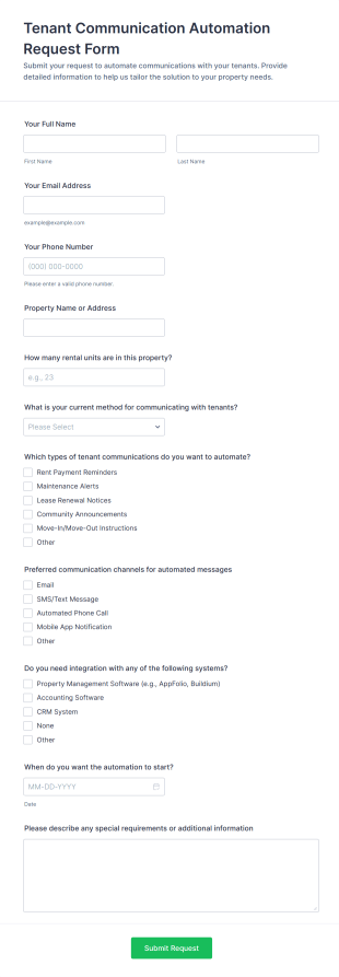 Tenant Communication Automation Request Form Template