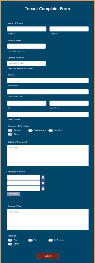 Tenant Complaint Form Template