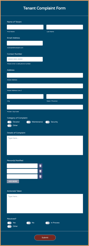 Tenant Complaint Form Template