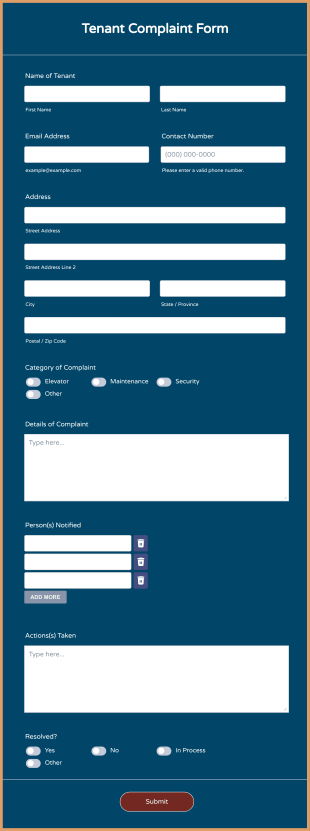 Tenant Complaint Form Template
