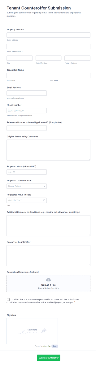 Tenant Counteroffer Submission Form Template