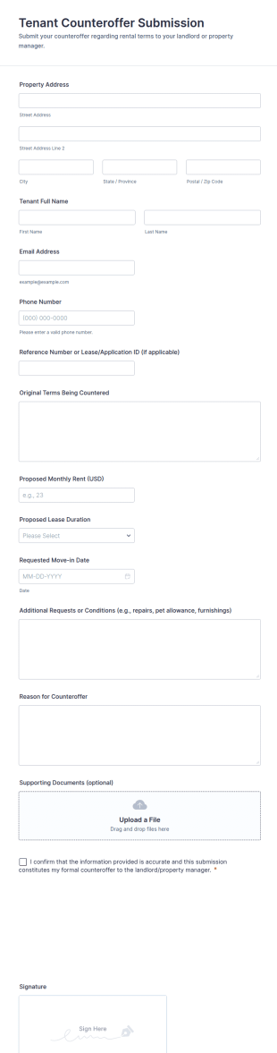 Tenant Counteroffer Submission Form Template