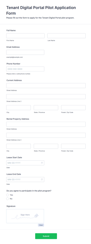 Tenant Digital Portal Pilot Application Form Template