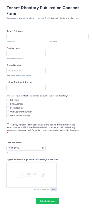 Tenant Directory Publication Consent Form Template