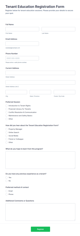Tenant Education Registration Form Template
