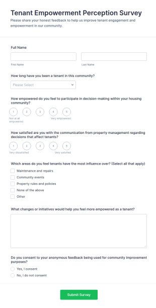 Tenant Empowerment Perception Survey Form Template