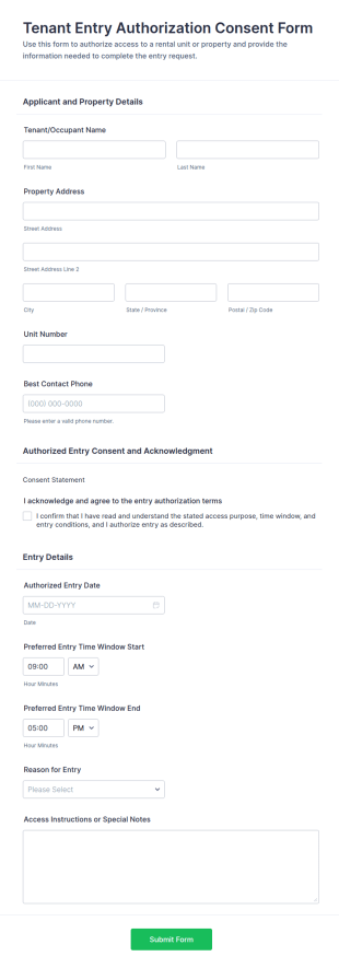 Tenant Entry Authorization Consent Form Template