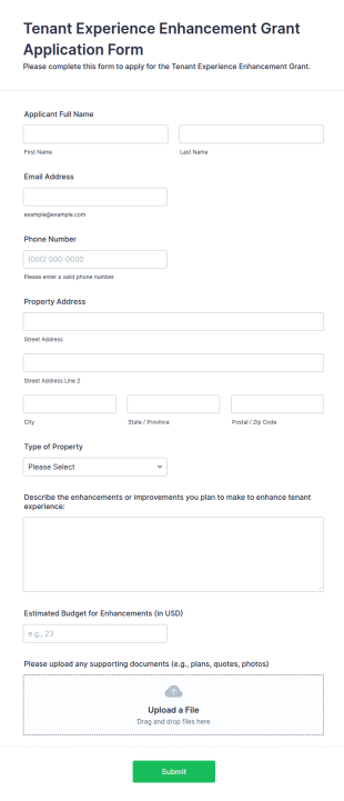 Tenant Experience Enhancement Grant Application Form Template