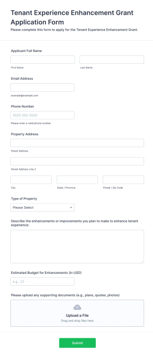 Tenant Experience Enhancement Grant Application Form Template