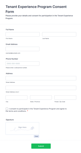 Tenant Experience Program Consent Form Template
