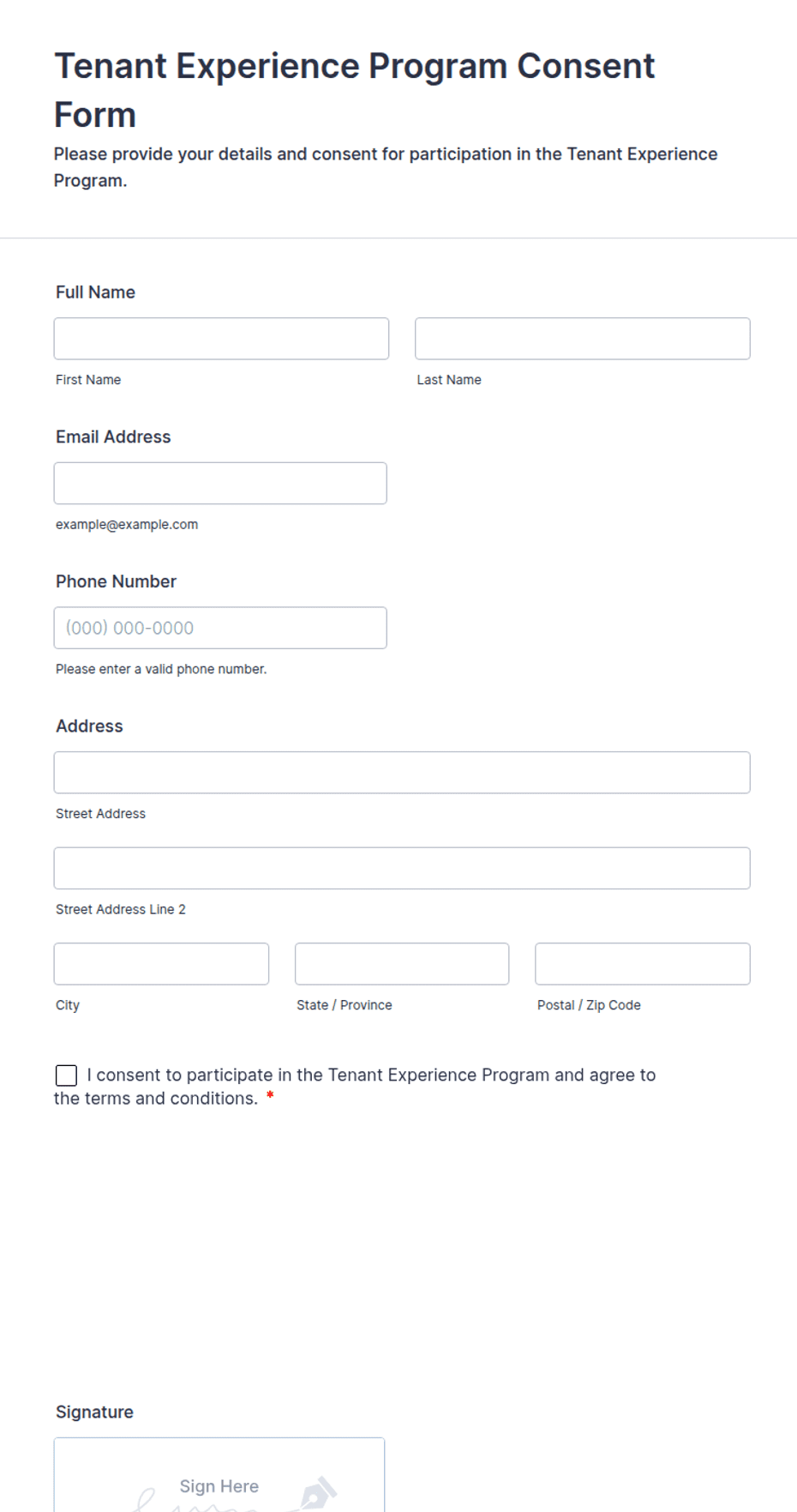 Program Consent Form Tenant Experience Program Consent Form Template | Jotform