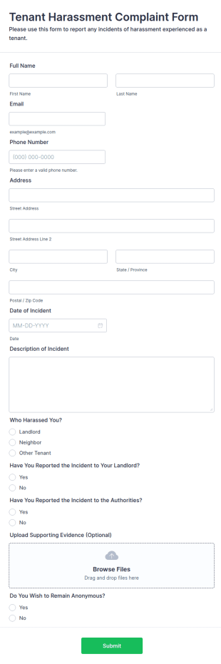 Tenant Harassment Complaint Form Template