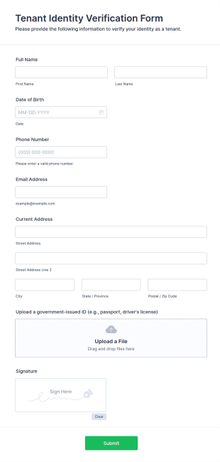Tenant Identity Verification Form Template
