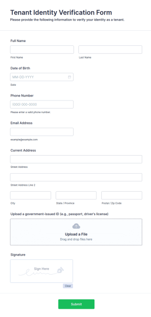 Tenant Identity Verification Form Template