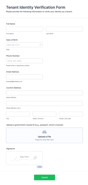 Tenant Identity Verification Form Template