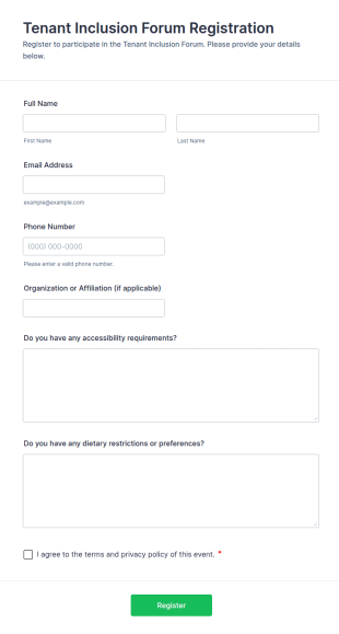 Tenant Inclusion Forum Registration Form Template