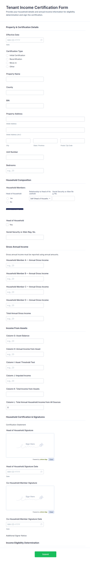 Tenant Income Certification Form Template