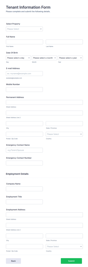 Tenant Info Form Template