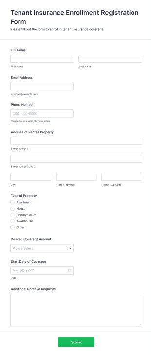 Tenant Insurance Enrollment Registration Form Template