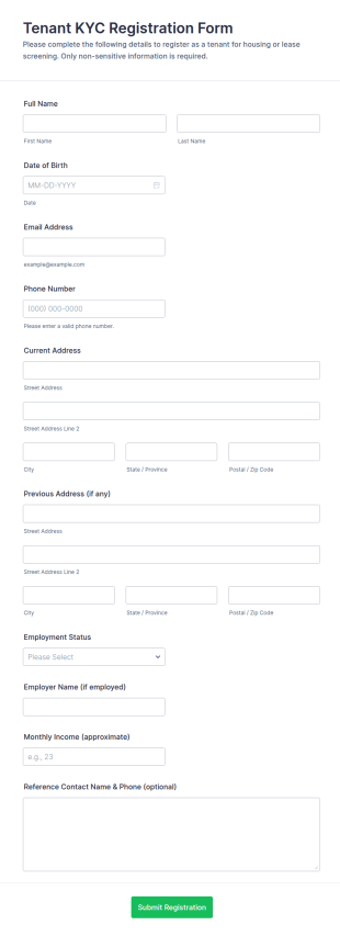 Tenant KYC Registration Form Template