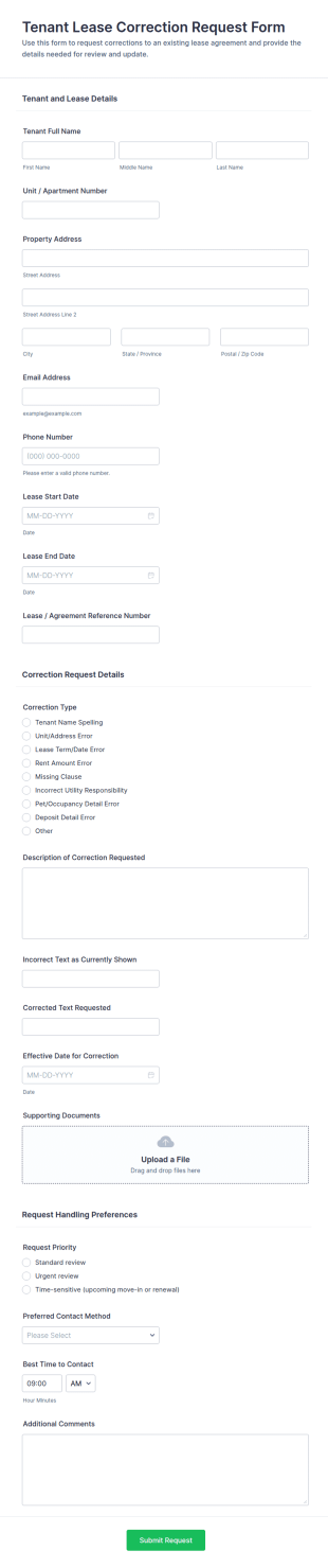 Tenant Lease Correction Request Form Template