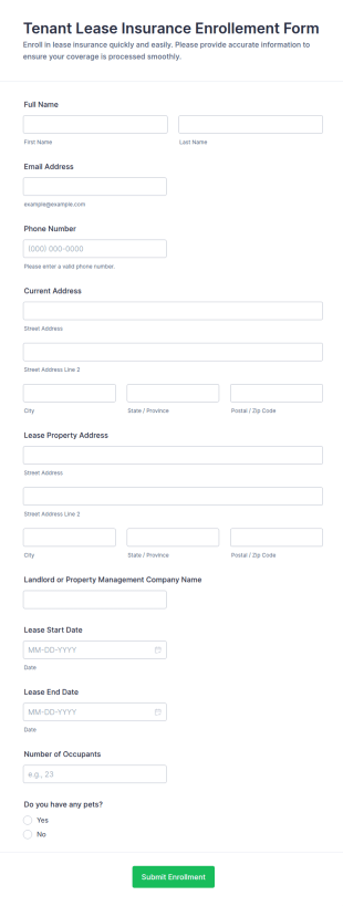 Tenant Lease Insurance Enrollment Form Template