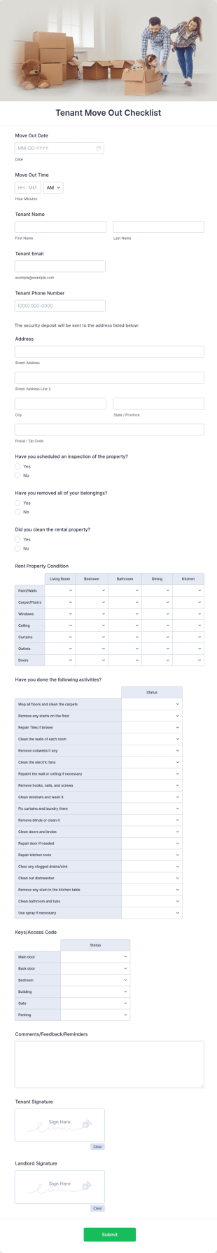 Tenant Move Out Checklist Form Template