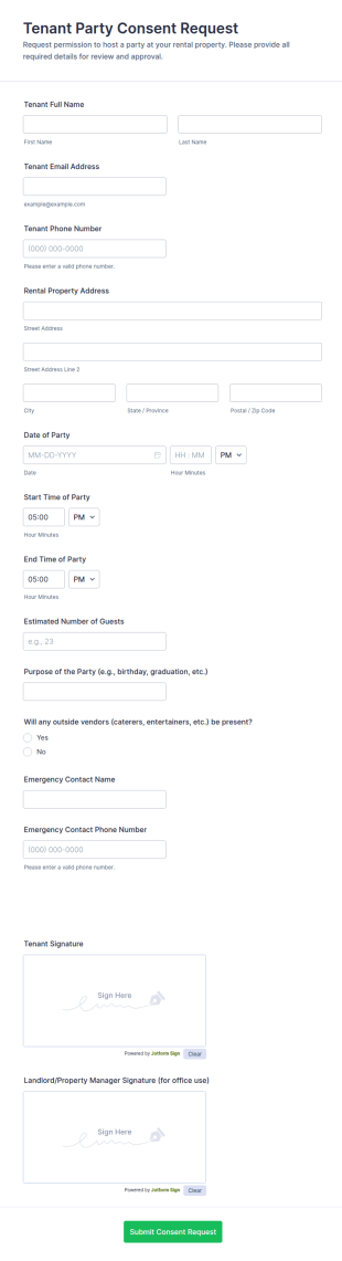 Tenant Party Consent Request Form Template