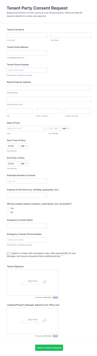 Tenant Party Consent Request Form Template