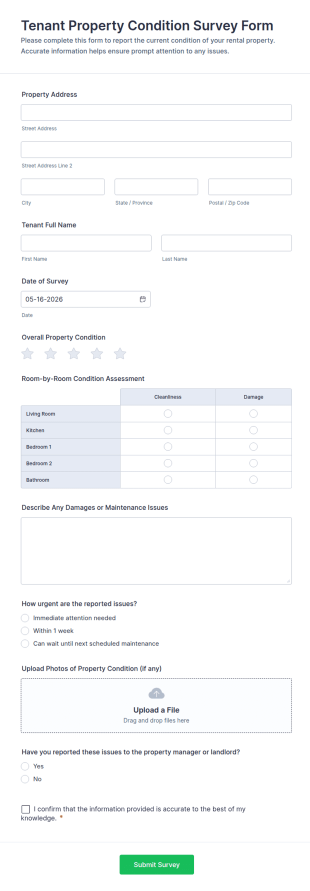 Tenant Property Condition Survey Form Template