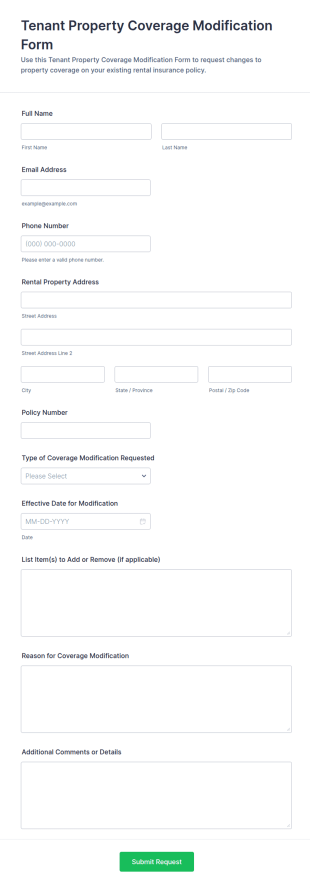Tenant Property Coverage Modification Form Template
