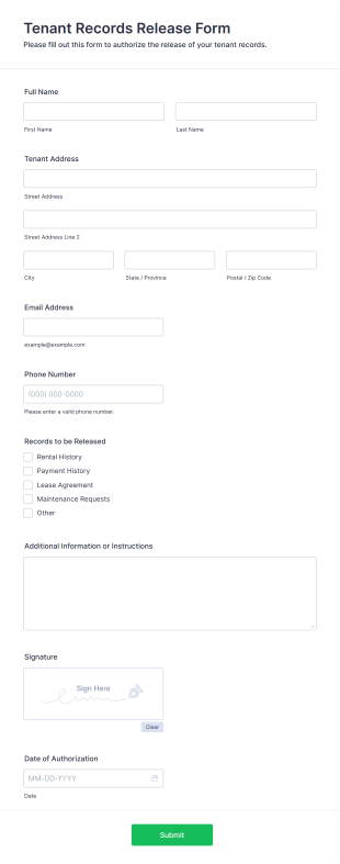 Tenant Records Release Form Form Template