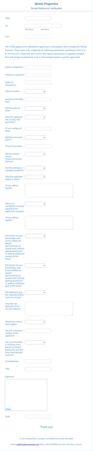 Tenant Reference Verification Form Template