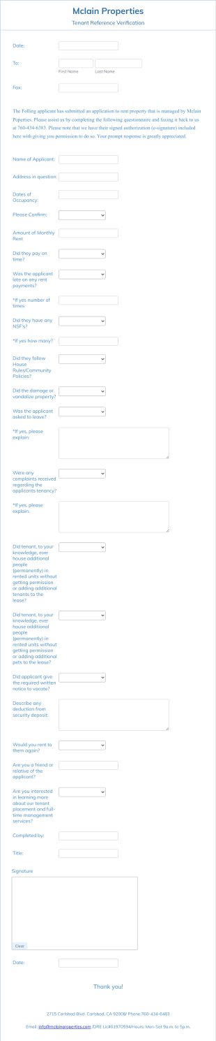 Tenant Reference Verification Form Template
