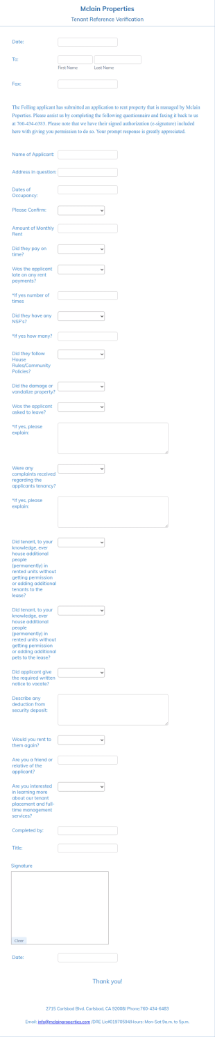 Tenant Reference Verification Form Template