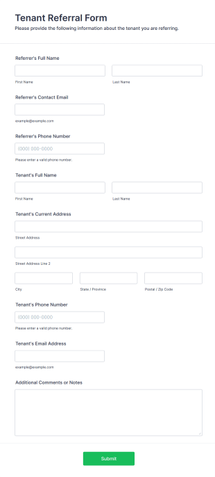 Tenant Referral Form Form Template