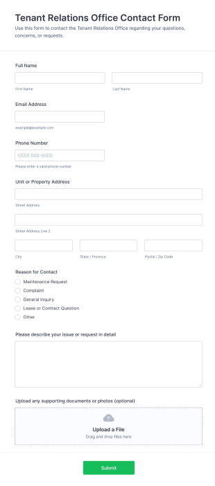 Tenant Relations Office Contact Form Template