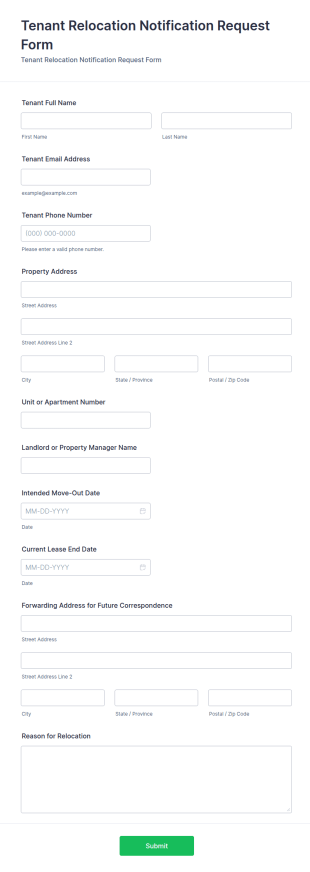 Tenant Relocation Notification Request Form Template