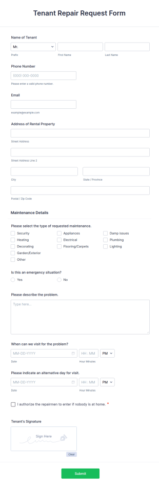 Tenant Repair Request Form Template