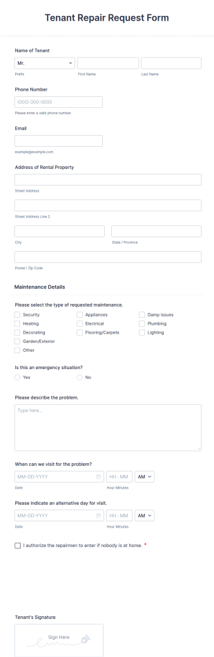 Tenant Repair Request Form Template