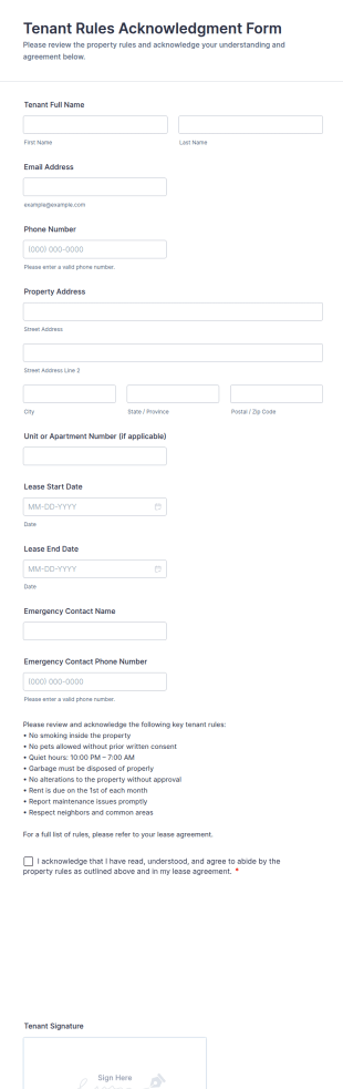 Tenant Rules Acknowledgment Form Template