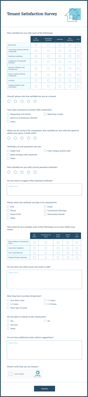 Tenant Satisfaction Survey Form Template