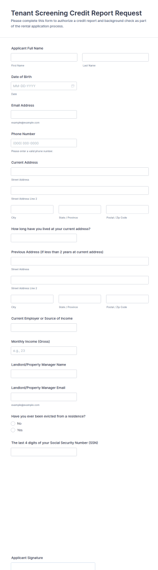 Tenant Screening Credit Report Request Form Template