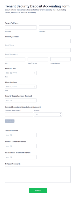 Tenant Security Deposit Accounting Form Template