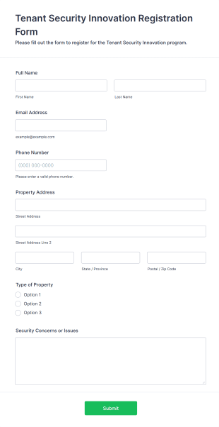 Tenant Security Innovation Registration Form Template