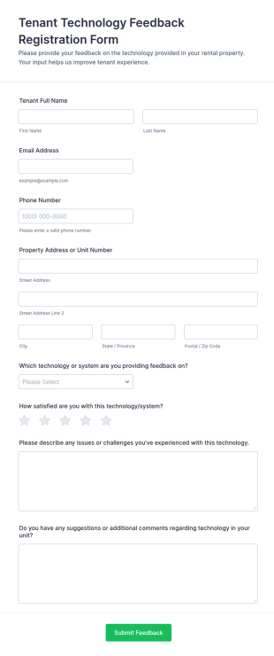 Tenant Technology Feedback Registration Form Template