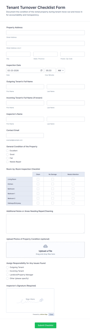 Tenant Turnover Checklist Form Template